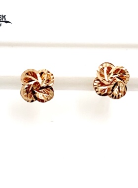 正品俄罗斯14K玫瑰金爆闪双层镂空螺旋花耳钉女新款时尚闪亮紫金