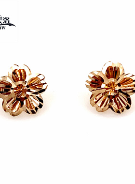 正品俄罗斯14K玫瑰金甜美镂空小花耳钉女新款时尚闪亮紫金Au585