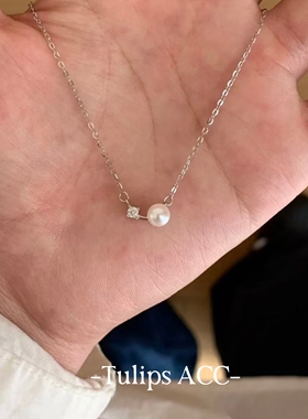 S925纯银法式超闪锆石珍珠项链小众轻奢高级感简约百搭锁骨链首饰