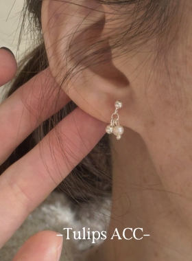 S925纯银珍珠流苏耳钉小众轻奢高级感银珠吊坠耳环女小巧精致耳饰