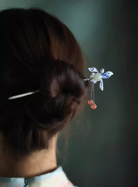 梦华录步摇发簪女古风高级感钗子和田烧蓝盘发簪子发钗玉簪