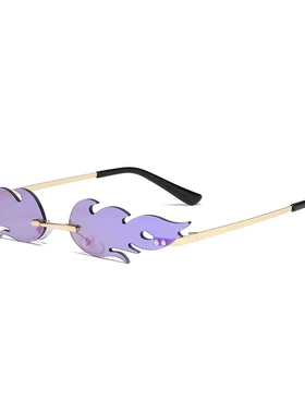 创意火焰形太阳墨镜 时尚男女穿搭无框眼镜 金属架个性潮流太阳镜