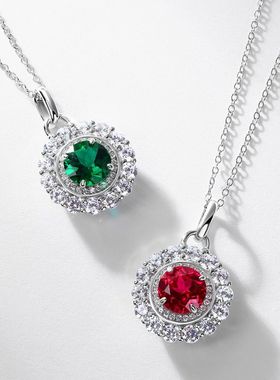 欧美新款复古培育祖母绿项链S925