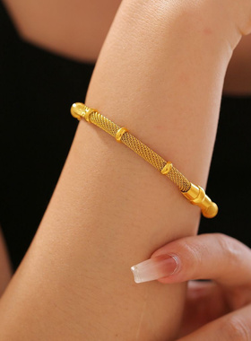 欧美chic风竹节金属网状圆形手链