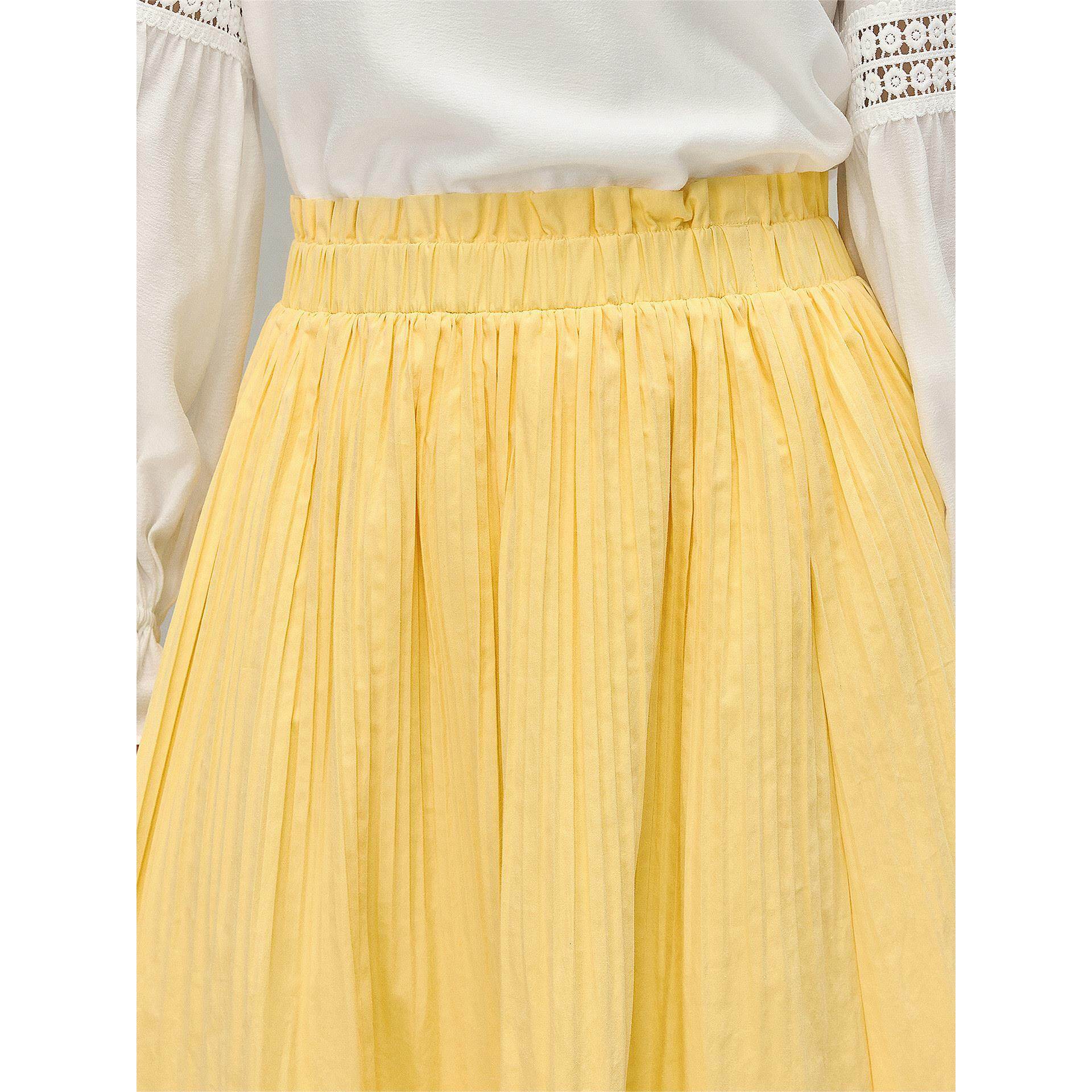 黄玫瑰|撤柜压褶木耳边鹅黄色半身裙女2026年早春中长款高腰伞裙