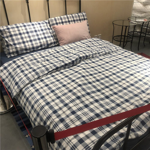 IKEA宜家 斯匹挖莫 被套和枕套蓝色条纹方格图案简约 - 图0