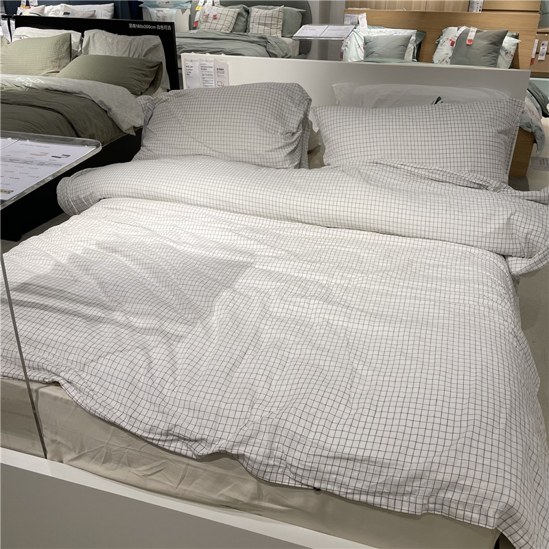 IKEA宜家澳格费拉被套棉麻材质简约方格图案吸湿防潮单人双人-图0