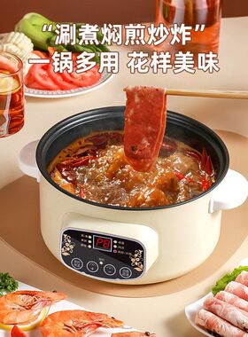 电煮锅多功能家用电火锅学生宿舍煮面小电锅蒸煮一体锅电炒菜炒锅