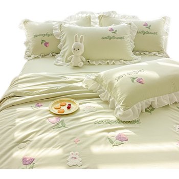 Princess style embroidered tulip lace summer cool quilt bed sheet four-piece set pure cotton-conditioning thin quilt single piece girly heart