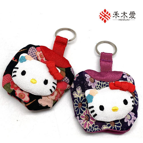 hellokitty布艺钥匙圈扣日本和风布艺可爱创意抽拉式收纳钥匙圈包 - 图2
