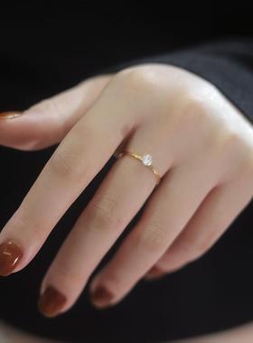 18K金色极简一粒钻戒指