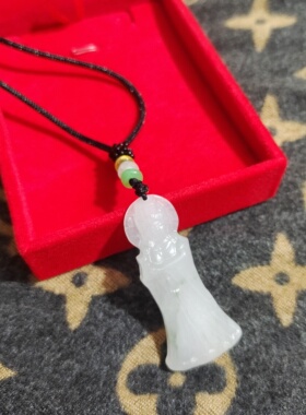 妈祖观音吊坠男女款白玉莲花站观音玉坠项链玉石挂绳