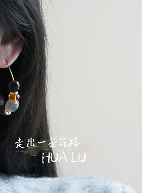 复古美拉德灰色串珠不规则耳饰