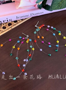 HUALU-川也～彩色多巴胺串珠个性显脸小高级感度假风项链耳环耳夹