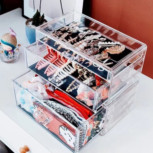 透防尘首饰盒发饰收纳皮筋发夹桌面透明圈梳妆盒大容量饰品收纳盒 - 图0