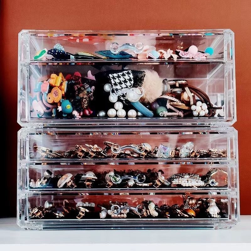透防尘首饰盒发饰收纳皮筋发夹桌面透明圈梳妆盒大容量饰品收纳盒 - 图1