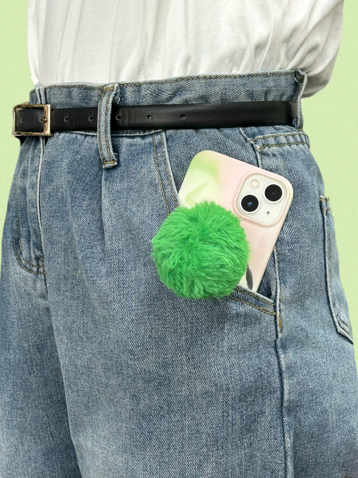 「两脚怪|fluffy cutie手机支架」原创可爱熊猫绿尾巴毛绒绒气囊 - 图2