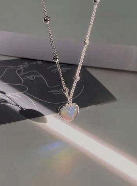 感温变色爱心项链日韩女ins抖音网红桃心锁骨链温柔气质颈链学生