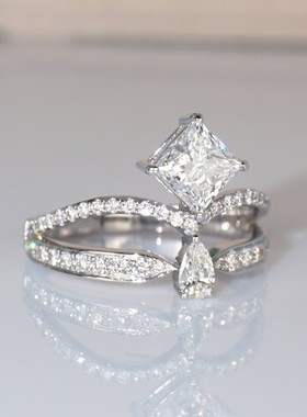 莫桑石王冠水滴公主方钻戒