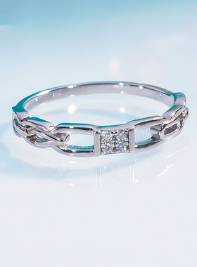 D色莫桑石微镶链条戒指