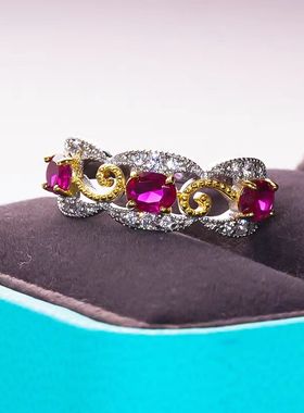 D色莫桑石满钻镂空蕾丝戒指