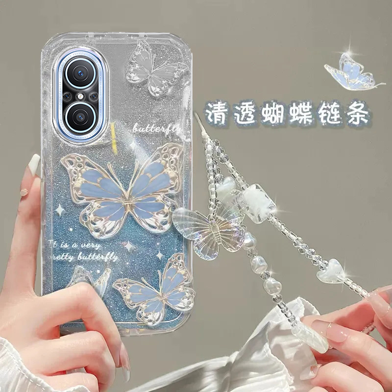 华为nova11/10手机壳7/8/9/6/se/5/i/pro/4/e/3/2/s透明软套全包防摔可爱硅胶潮奢华高档蝴蝶手链闪粉