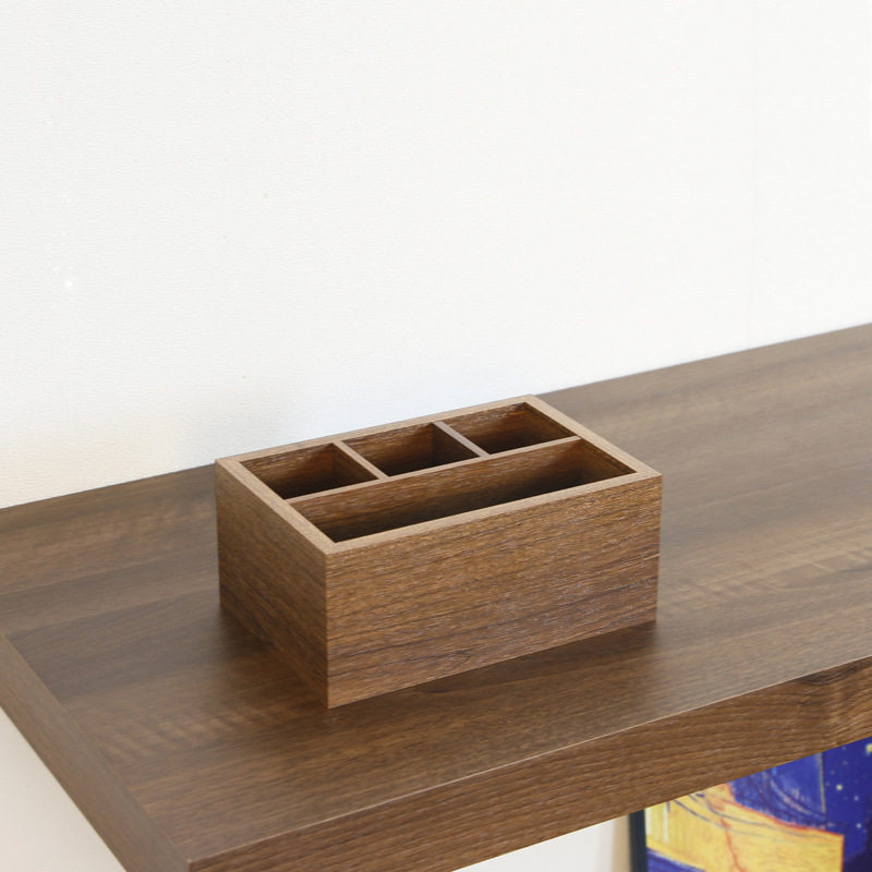 厂家货源胡桃木色简约家居日用四格遥控器收纳盒木质办公桌面笔筒,淘宝优惠券,粉丝福利购,淘宝优惠卷