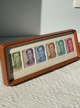 实木榫卯6行人民币相框胡桃六行六连框人像父亲节礼物送爸爸