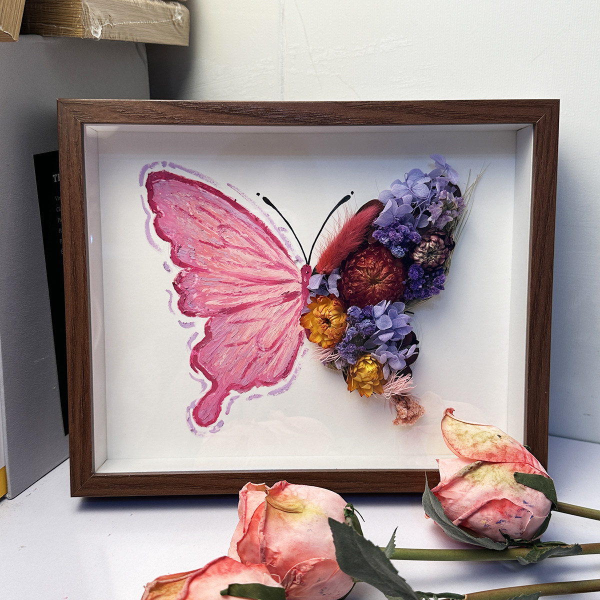 三八妇女节礼物油画棒立体蝴蝶干花永生花手工diy制作材料女生节