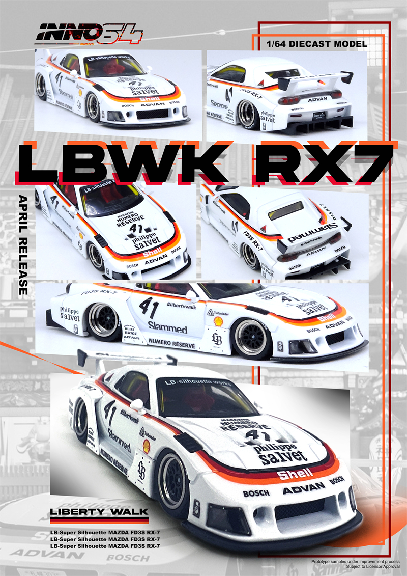 INNO 1:64 马自达 MAZDA RX7 (FD3S) LB-SUPER SILHOUETTE 白车模 - 图0