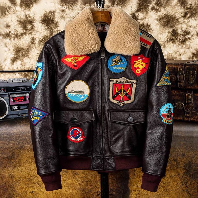 壮志凌云 G1飞行服夹克 真皮皮衣男头层牛皮加棉大码外套 - 图1