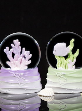 海底世界贝壳发光水晶球透明玻璃球桌面小摆件儿童卧室氛围灯