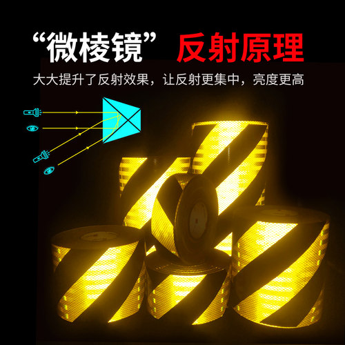 3MEGP工程级反光膜黄黑斜纹仓库地面划线贴安全警示标识夜间 - 图0