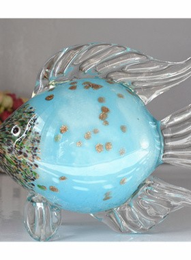 玻璃琉璃对嘴鱼工艺品办公桌面玄关电视柜酒柜创意摆件家居装饰品