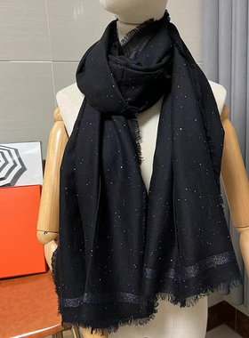 玫瑰故事新明星刘亦菲同款羊绒披肩黑色亮片星光闪闪围巾 女百搭