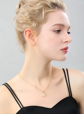 跨境欧美热销满钻微镶设计轻奢小众吊坠高级不掉色向日葵花朵项链