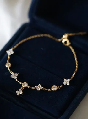 s925纯银锆石四叶草手链女法式高级感星星璀璨五花手链跨境手饰女