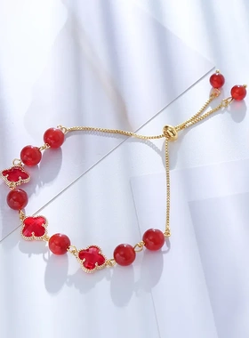 新款【绿野仙踪】幸运四叶草绿玉髓百搭时尚手链饰品气质小众