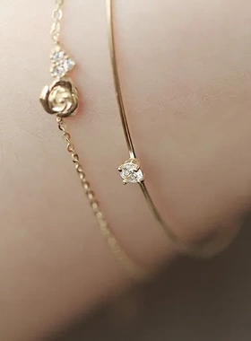 小王子的玫瑰花S925银电镀18K黄金细闪玫瑰爱心极细手链