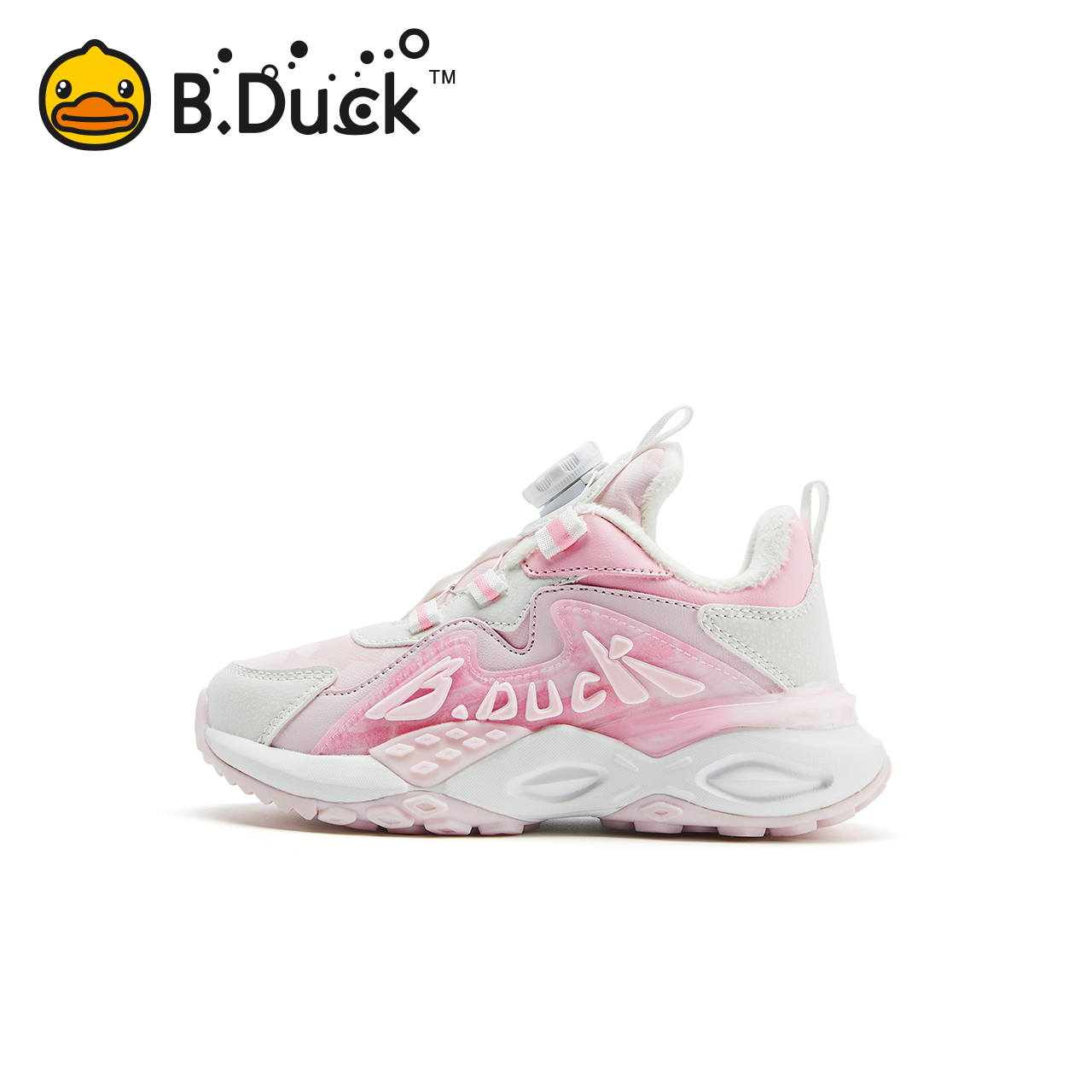 B.Duck小黄鸭童鞋男童冬季运动鞋加绒女童棉鞋软底2024新款旋转扣