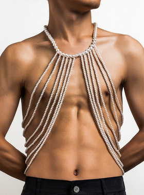 猛男也时尚~ sexy 个性男士珍珠身体链