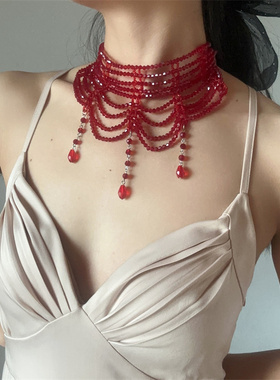 吸血鬼红色水晶庄园风水滴项链