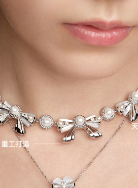 YVMIN尤目 珍珠蝴蝶结贝母项链锁骨链女生日礼物新品