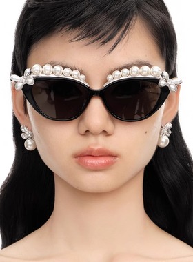 YVMIN尤目xSHUSHUTONG猫眼蝴蝶结珍珠眼镜太阳镜墨镜圣诞生日礼物