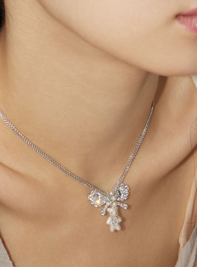 YVMIN尤目 宝石蝴蝶结珠光小熊项链女款毛衣链设计师生日礼物