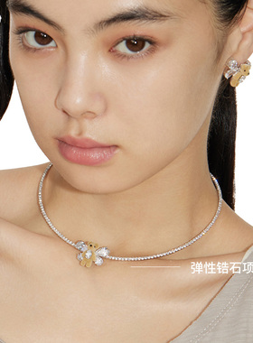 YVMIN尤目 蝴蝶结植绒小熊项圈choker密镶宝石项链毛衣链生日礼物