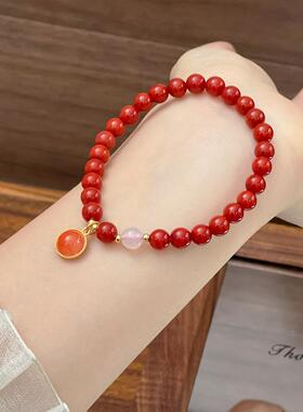 红玛瑙手串本命年显白饰品新中式简约南红手链红色高颜值巨好看的