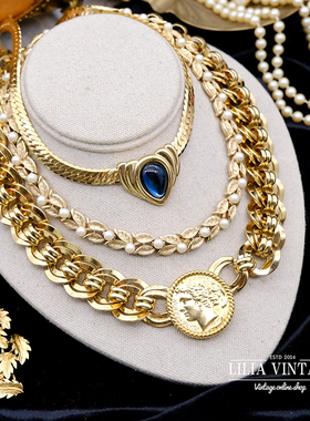 vintage古董首饰镀金珍珠项链