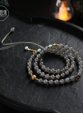 烟紫【砚卿多用链】天然和田玉串珠毛衣项链手链S925银珍珠送礼