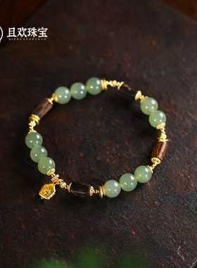 沉香【夏序手串】天然沉香达拉干晴水和田玉高级新中式气质s925银